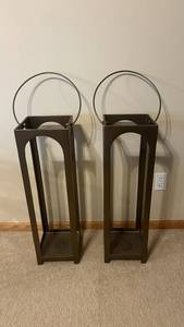 Pair of Modern Bronze Metal Floor Stands with Circular Ring