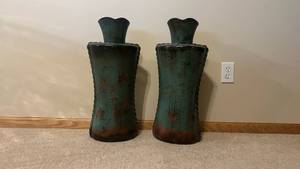 Green Distressed Ceramic Vases (Lot of 2)