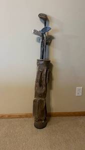 Vintage 1930s Ladies Golf Club Set in Leather Carry Bag - Irons & Woods