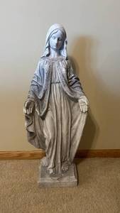 Virgin Mary Statue - Indoor Display, Stone-Like Gray Finish