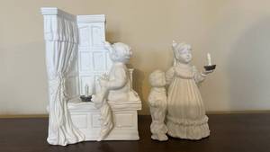 Dept 56 Winter Silhouette Porcelain Figurine Candleholder - Girl with Candle & Boy by Fireplace
