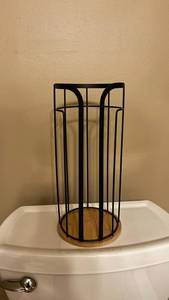 Stand - Black Metal Cylinder Bath Tissue Holder with Wood Base