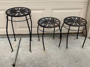 Garden Stool Set - 3-Piece, Wrought Iron with Floral Cutout Top