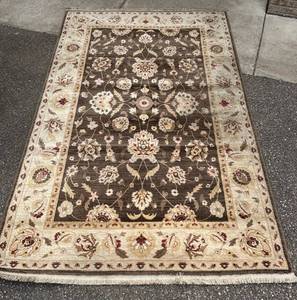 Karastan Oriental Floral Area Rug - Brown Center with Cream Border