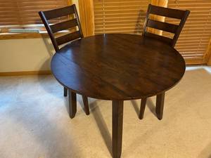 Dark Espresso Round Dining Table with 2 Ladder-Back Chairs