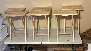 Light Wood Folding Tables - Set of 6 Small Square Tables, Light Finish