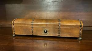 Leather Studded Vintage Trunk Chest with Marble Interior and Ornate Knob