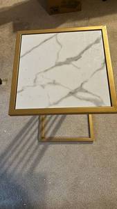 JamesDar Elm Square Table - White Marble-Look Top, Gold Frame - 15W x 15D x 24.5H