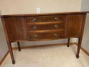 Paul Weiss Co. Vintage Walnut Sideboard Buffet with 3-Drawer Center Bank & End Cabinets