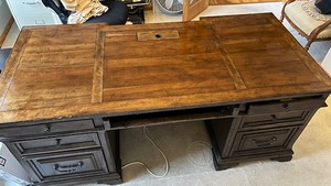 Dark Wood Executive Desk with Dual Pedestals & Kneehole - Traditional Office Desk