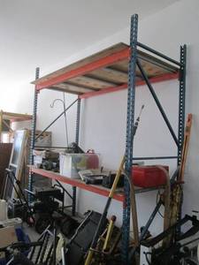 Steel King Pallet Rack - Blue Uprights, Orange Beams, Wood Decks