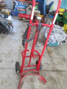 Red Two-Wheel Hand Truck Barrel Dolly with Straps