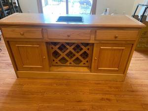 Oak Kitchen Island with Built-in Wine Rack, 3 Drawers & Cabinet Doors