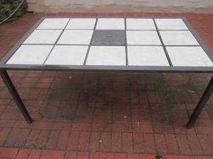 Outdoor Tile Table w Umbrella Hole - 3x3 Light Gray Ceramic Tiles