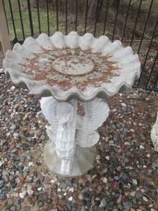 Concrete Bird Bath with Scalloped Rim on Sculpted Pedestal - Outdoor Garden Decor