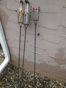 Decorative Bottle Torch Garden Stakes - Set of 3 with Glass Bottles