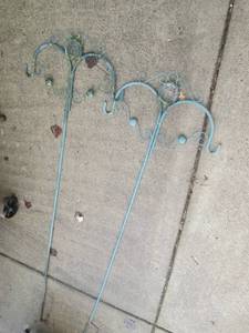 Sun-Face Turquoise Metal Garden Shepherd Hook Stakes - Pair with Scrollwork
