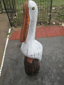 Wooden Sculpture on Log Base - Hand-Carved Outdoor Garden Art