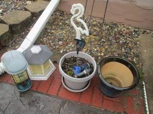 Garden Decor Lot - Ceramic Planters, Outdoor Pots, White Spiral Lamp & Solar Light