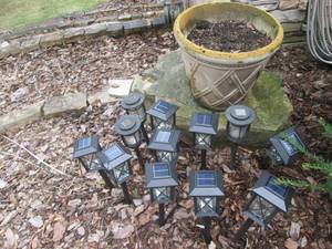 Solar Pathway Lantern Lights - 12-Pack, Black Metal With Glass Panels