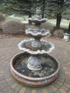 Ornate 3-Tier Stone Garden Fountain with Large Round Basin