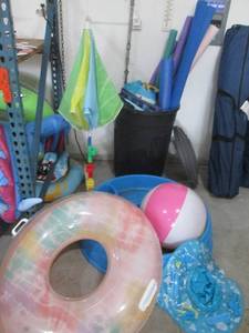Pool & Beach Toys - Blue Life Vest, Rainbow Donut Float, Beach Ball, Noodles