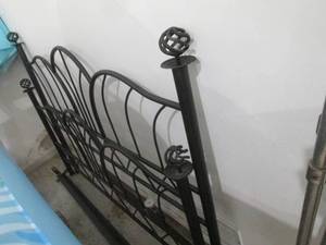 Bed Frame - Black Wrought Iron with Decorative Headboard & Footboard