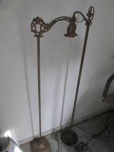 Pair of Vintage Ornate Iron Floor Lamps with Dual Lantern Sockets