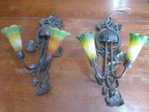 3-Light Wrought Iron Wall Sconce With Glass Lily Shades
