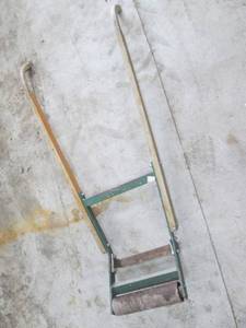 Vintage Carpet Roller With Wood Handles And Green Frame