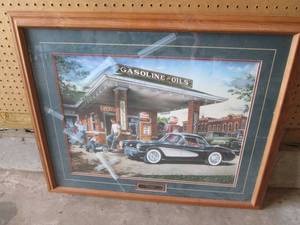Dan Hadad Full Service Framed Gasoline & Oils Vintage Car Print