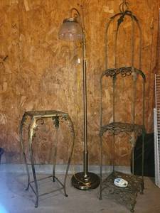 Vintage Ornate Iron Floor Lamp & 2 Plant Stands - 3-Piece Set
