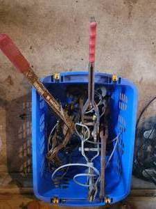 Assorted Rusted Metal Hardware & Chains in Blue Tote