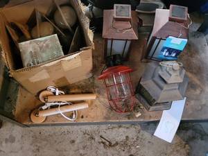 Mainstays Solar LED Outdoor Lanterns - Wood & Red Metal Patio Lighting