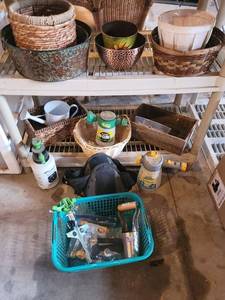 Garden Supplies - Wicker Baskets, Sunflower Planter, Hand Sprayer & Tools