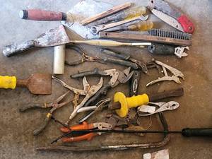 Assorted Hand Tools Pliers, Saws, Hammers & Spray Gun Regulator