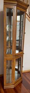 Oak Corner Curio Cabinet with Glass Doors - 72 in H x 23 in W x 20 in D
