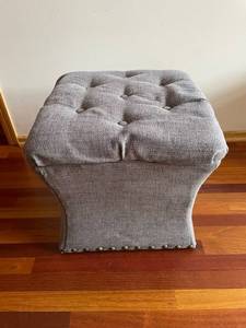 Tufted Gray Ottoman with Nailhead Trim - 20 in W x 20 in D x 20 in H