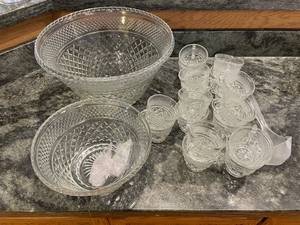 Crystal Glass Punch Bowls & Glass Cups Set - 2 Bowls, 18 Cups