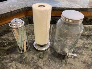 Quality Glassware 3-Piece Kitchen Set Beverage Jar with Spigot, Sugar Canister, Paper Towel Holder