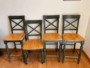 Pier 1 Imports X-Back Dining Chairs - Set of 4, Dark Green with Wood Seats