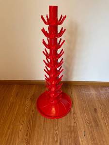 Red Plastic Tiered Spire Bottle Drying Rack Tower with Spoked Arm Racks