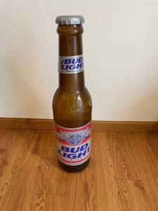 Bud Light Beer Bottle - Brown Glass, Silver Cap
