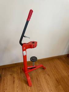 Cork Press - Red Floor-Standing Hand Clamp with Long Black Arm