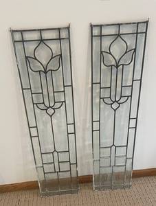 Stained Glass Window Panels - Leaded Fleur-de-Lis Design, 9 x 38 in (Pair)