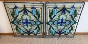 Pair of Tiffany-Style Stained Glass Panels 22 x 26 in