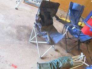 Camping chairs and a bag of aluminum frame work