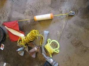 Boat anchors, flag and cable ties