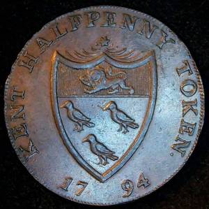 Lightly Circulated 1794 Kent Lamberhurst Halfpenny Conder Token, Moderately Scarce D&H 35a variety