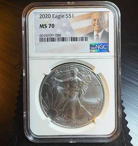2020 NGC MS 70 Silver Eagle, Joe Biden Label, Mint Fresh